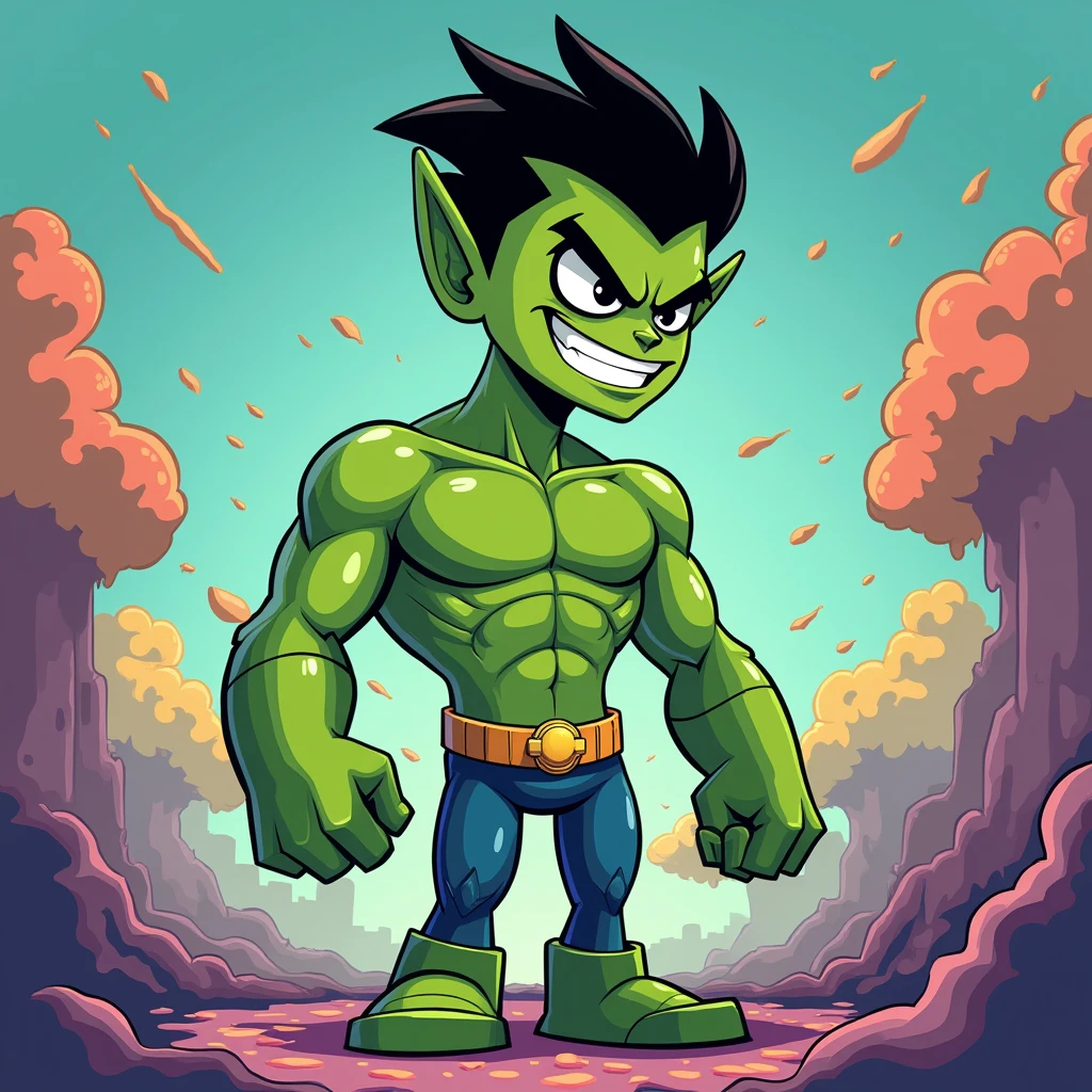 Beast boy cartoon design without body and tall in titans goo animation