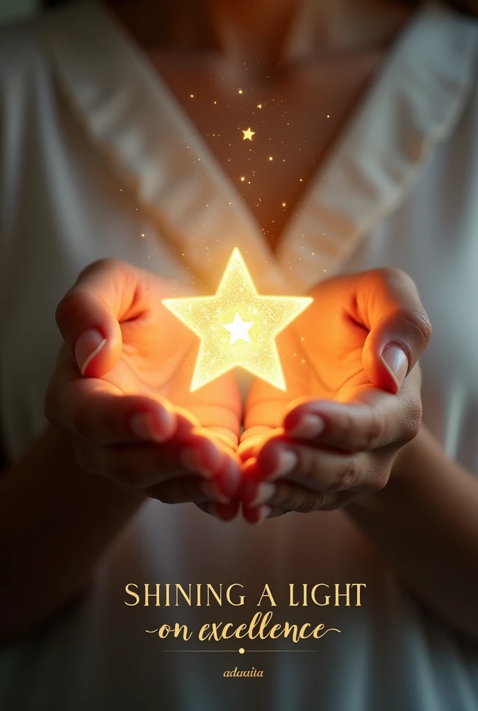 A close-up of hands holding a glowing star, with the text "Shining a Light on Excellence" in elegant fonts beneath the image,and mention ""Advaita"".