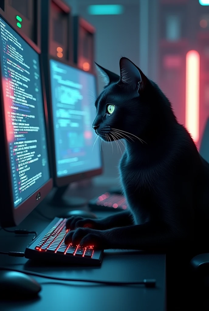 Black cat doing coding and made an AI 