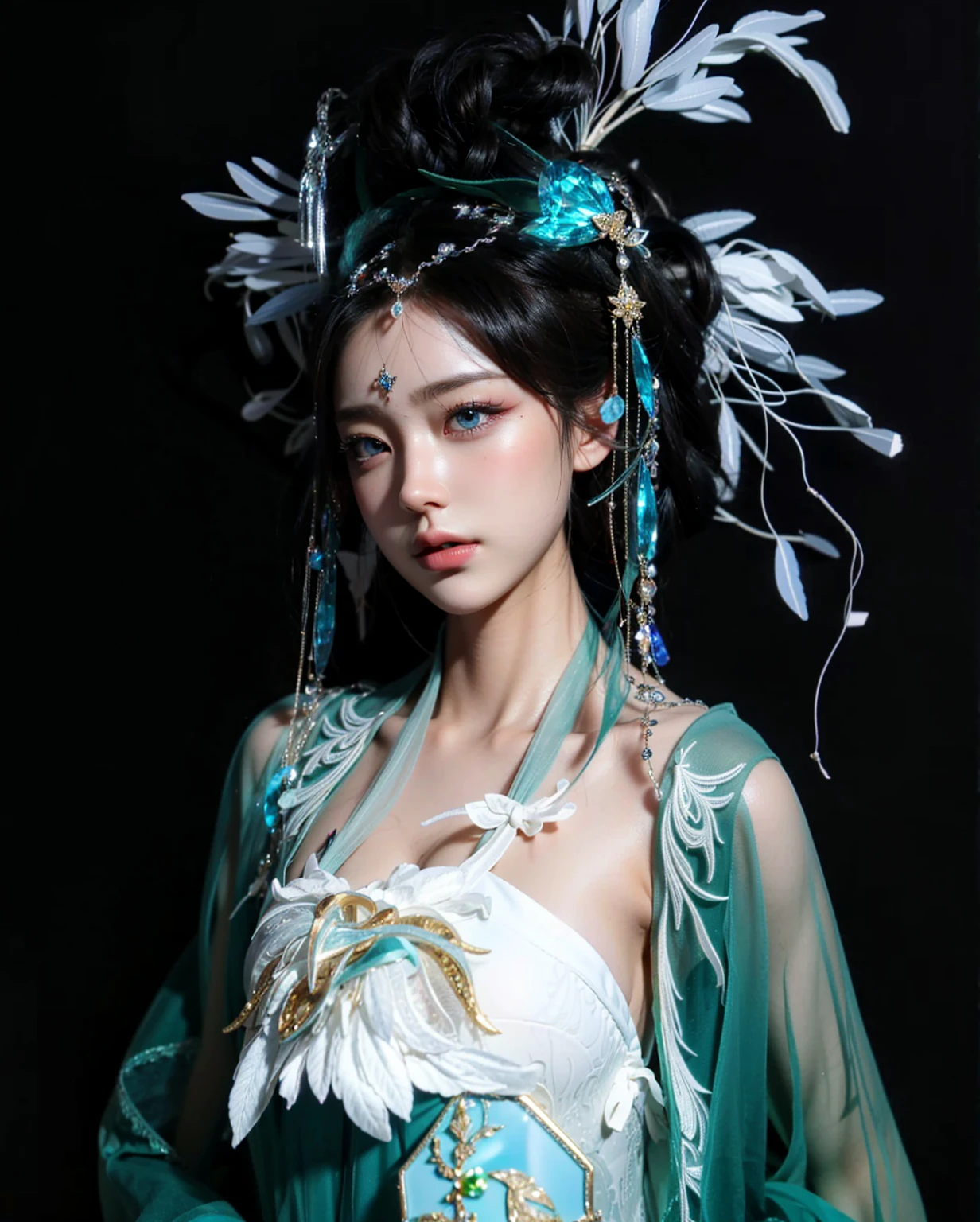 Game Art,Best image quality,Maximum resolution,8K,(A bust photo),(portrait),(Head close-up),(Rule of Thirds),Unreal Engine 5 rendering works,20 year old girl,((Queen)),The eyes are very detailed,(Large Breasts),Elegance and nobility,Light,Light线追踪,Game CG,((3D Unreal Engine)),OC rendering reflection mode,4K,Ultra-clear,Sensual,Translucent lace,Fair and plump figure,Pretty Face,Light泽凝胶涂层,身着华贵礼服的Queen,Crystal Gem Crown,Necklace jewelry,blue eyes,The tattoo is very three-dimensional,Gorgeous and intricate tattoo designs,Ultra-clear portrait,Sexy body,Temple Princess,Swarovski crystal diamond,Heart of the Universe Gem,Delicate facial makeup,The ultimate in luxury,Cleopatra wearing gold jewelry,Chinese Hanfu