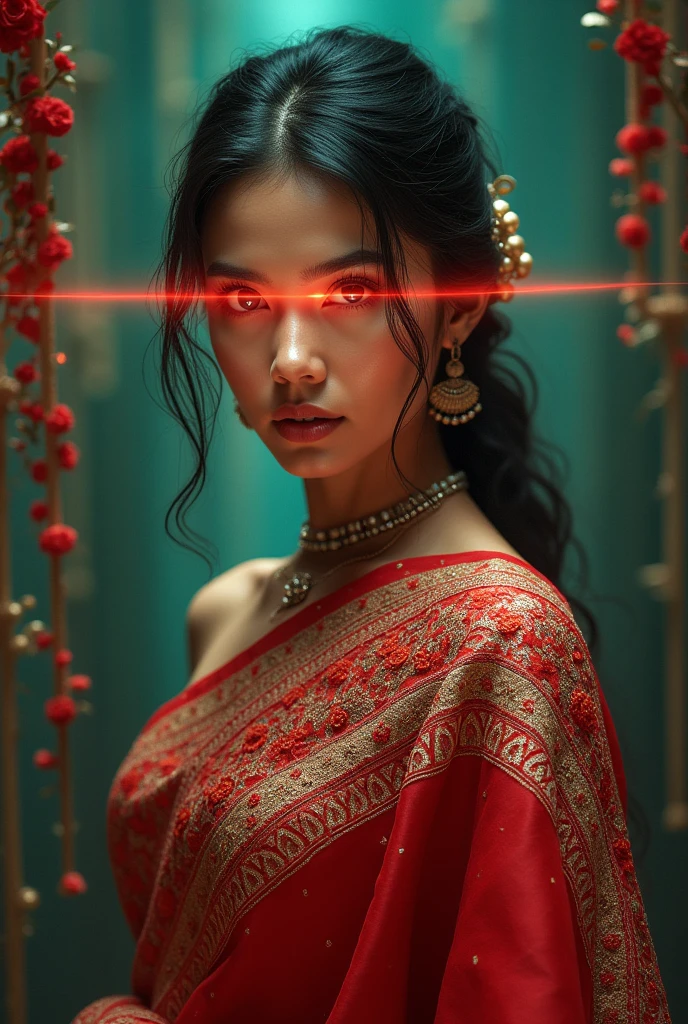 Girl with laser eyes and saree
