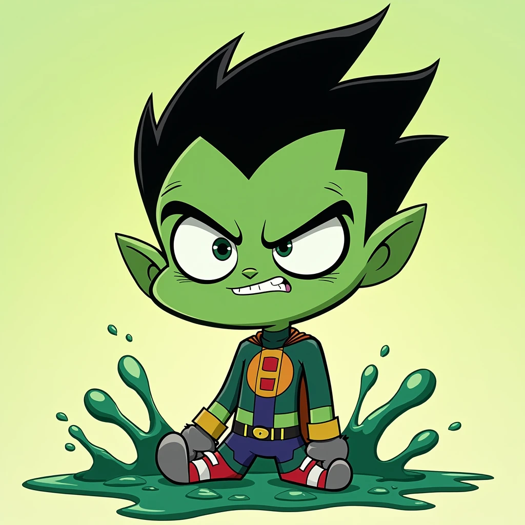 Beast boy cartoon design without any body and tall in titans goo animation