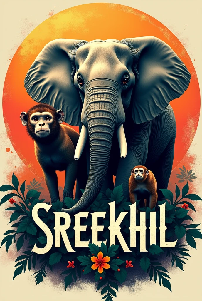 Sreekhil name text with elephant monkey