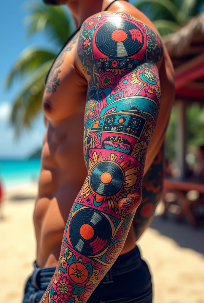 Tattoo warung beach various dj techno elements all over the arm