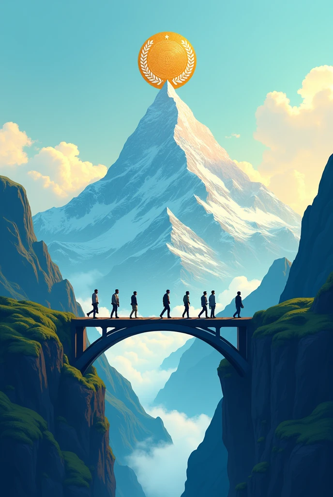 A creative graphic showing a bridge labeled "Advaita Awards 2024" connecting two mountains of achievement, with figures crossing towards the pinnacle of success.