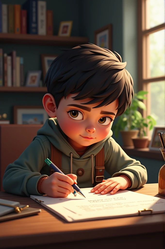 Boy writing something in copy