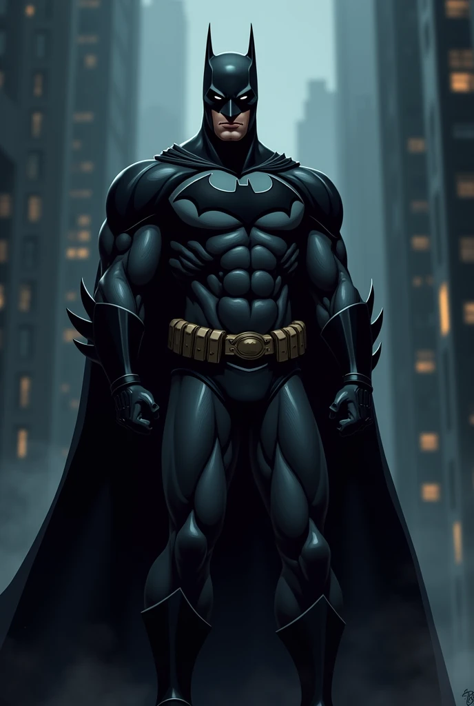 Make a cartoon Michael Keaton Batman like make the entire suit black Like really black like the body black