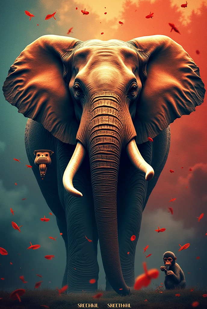 Sreekhil name text with elephant monkey 