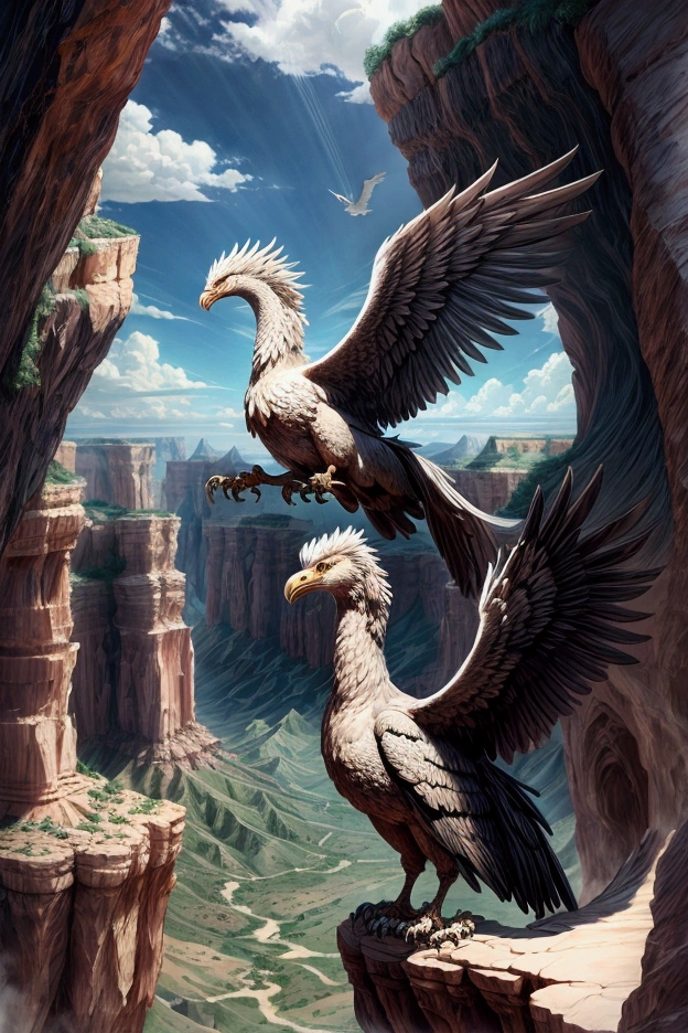 Majestic Griffin、The mysterious canyon below、Soaring into the sky、