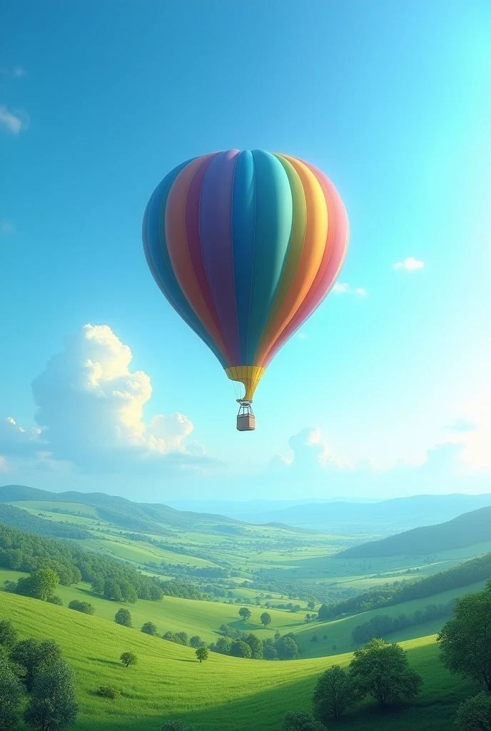 Creat a balloon in blue sky and green land