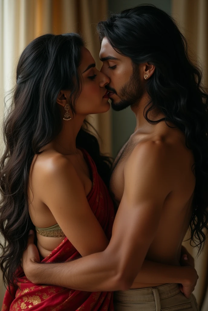 Mature Indian women with long hairs and a young man hair play