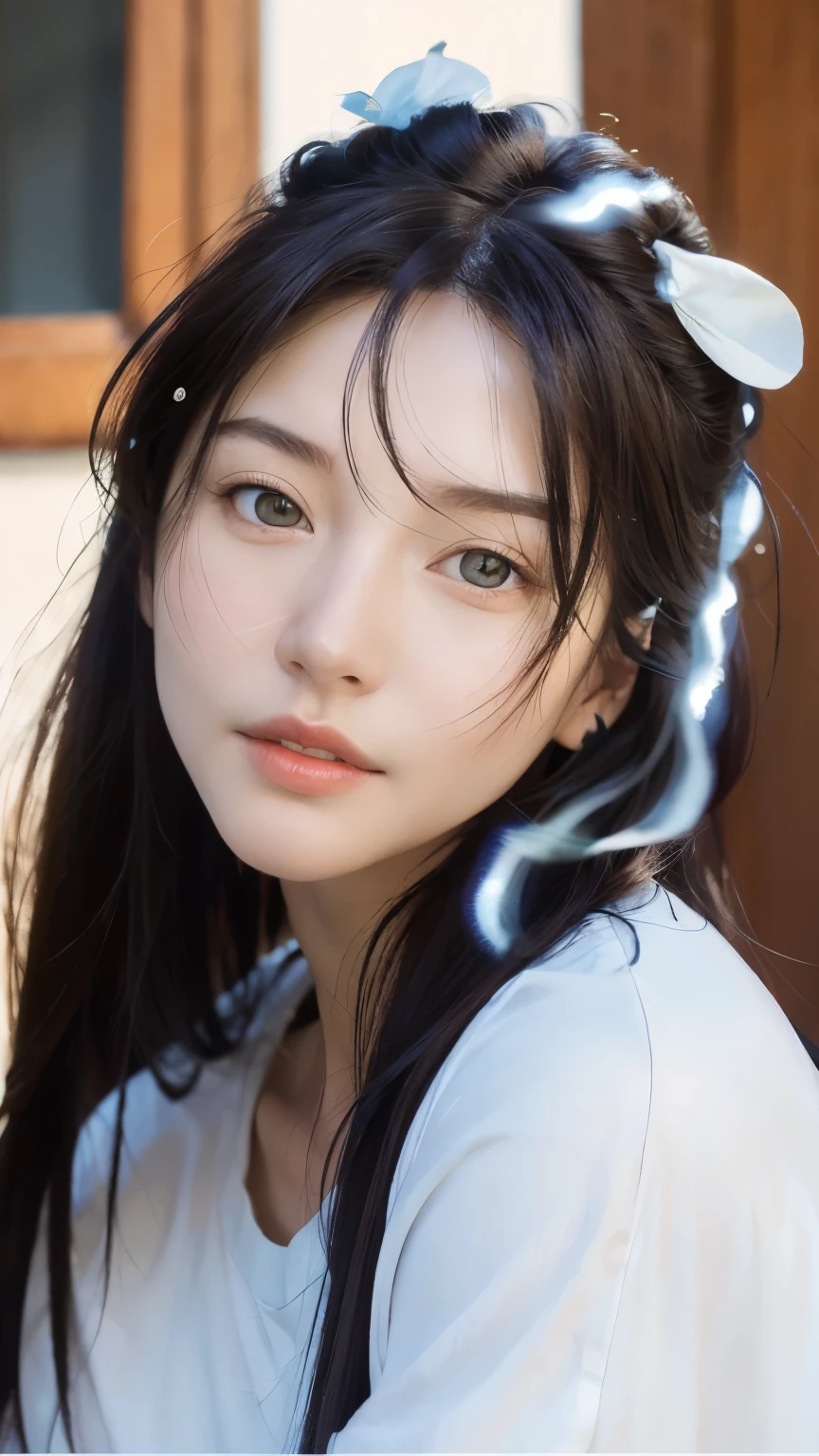 Dressed, (photo Realistic:1.4), (hyper Realistic:1.4), (Realistic:1.3),
(Smoother lighting:1.05), (Improving the lighting quality of movies:0.9), 32K,
One girl,20 year old girl, Realistic lighting, Backlight, Light on the face, Ray-tracing, (Bright light:1.2), (Improvement of quality:1.4),
(Highest Quality Real Texture Skins), Detailed drawn eyes, Detailed painted face,
(Tired, sleepy and satisfied:0.0), Face close-up, T-Shirts,
(Enhance the mood of your body line:1.1), Glowing Skin
