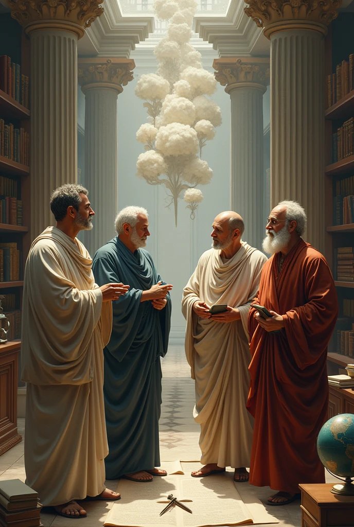 Generate me a drawing of the origin of semiotics, including Plato and Aristotle, Charles Peirce and Ferdinand de Saussure