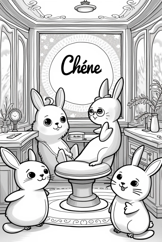 I put the word Chene in it, put a beauty salon-like illustration, put animal characters in it, and drew it in black lines.