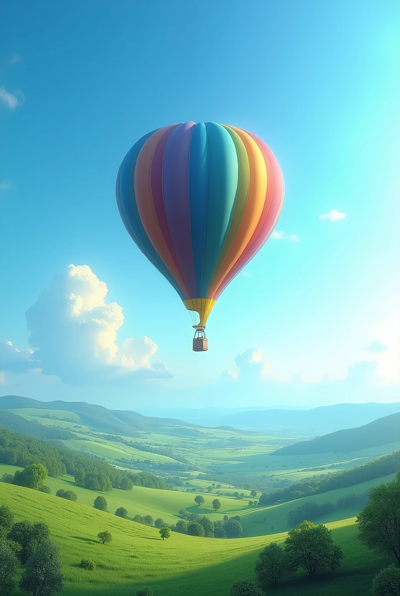 Creat a balloon in blue sky and green land