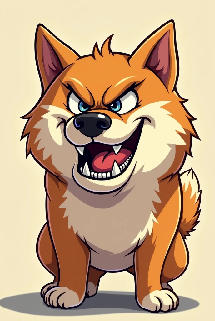 Shiba dog with mad face with angle face look into screen, make cartoon

