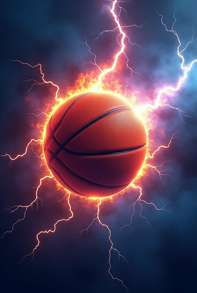 Create a Basketball Logo,There's a fire behind the basketball,Surrounded by blue-purple lightning,Thunder Flame,