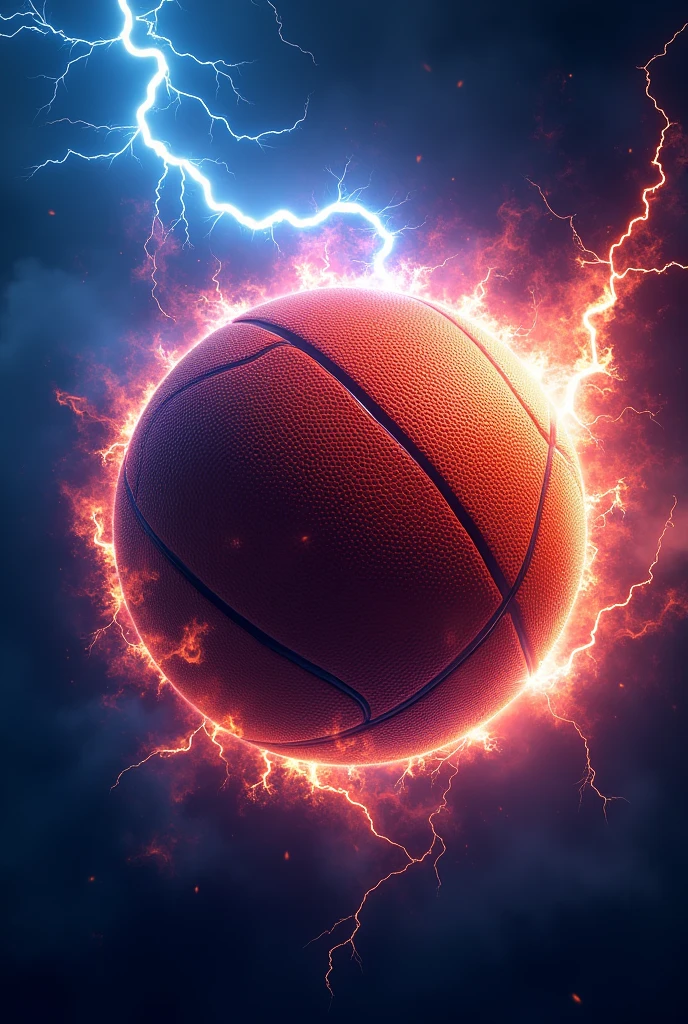 Create a Basketball Logo,There's a fire behind the basketball,Surrounded by blue-purple lightning,Thunder Flame,