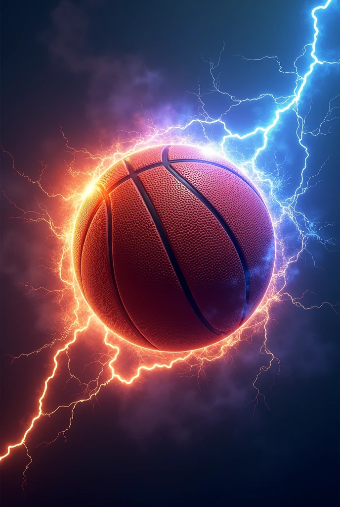 Create a Basketball Logo,There's a fire behind the basketball,Surrounded by blue-purple lightning,Thunder Flame,