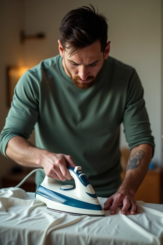 Messi is ironing a cloth