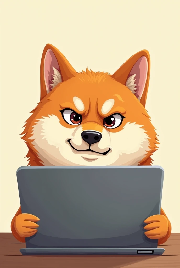 Shiba dog with jealous face with angle face look into screen, make cartoon