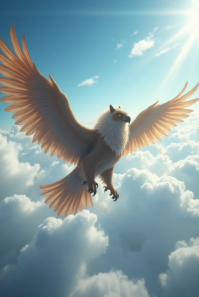 A griffin flying on the sky