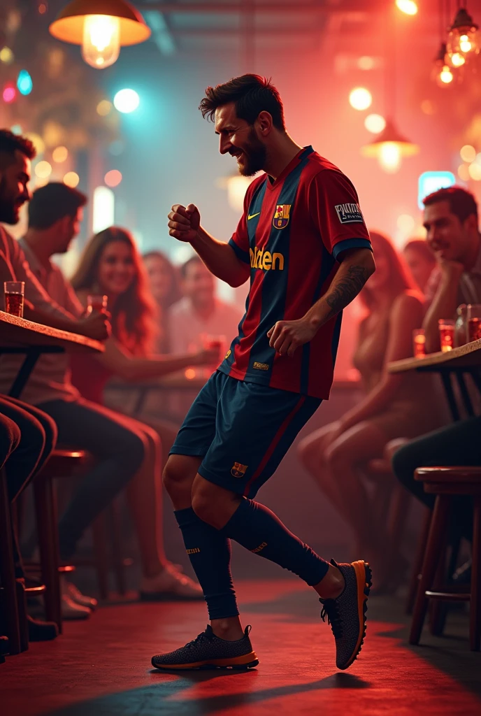 Messi is dancing in a bar