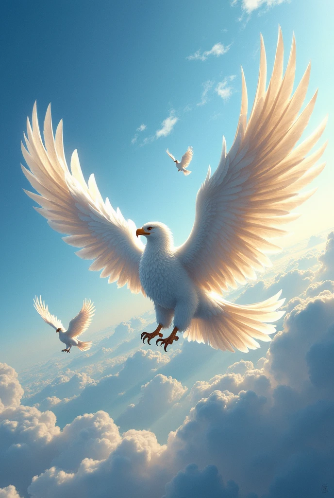 A pack of griffin flying on the sky,
