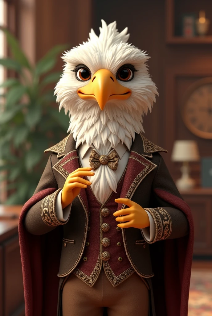 Animated eagle in fancy clothes, very helpful to be a customer experience character