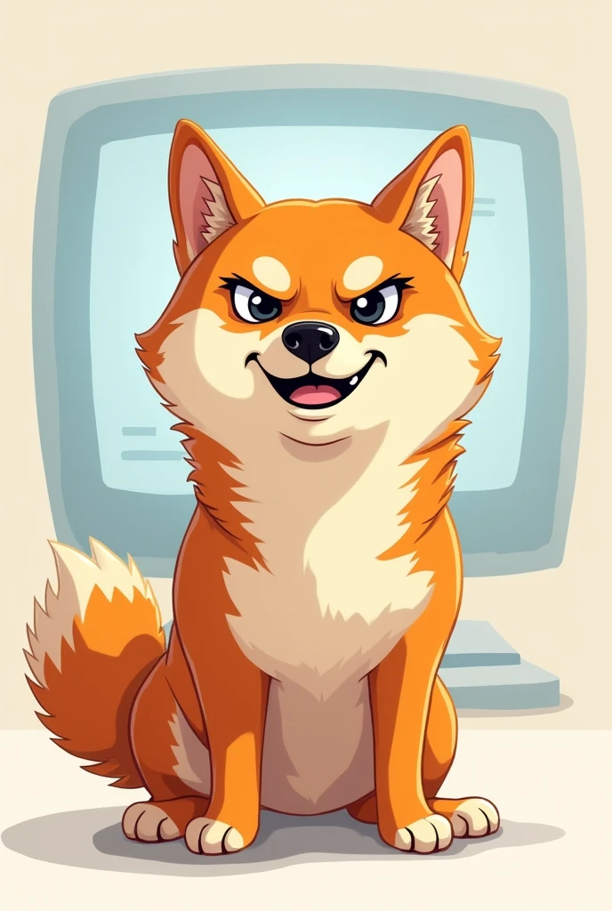 Shiba dog with mocking face with angle face look into screen, make cartoon

