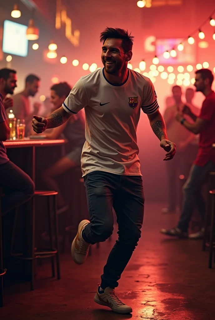 Messi is dancing in a bar