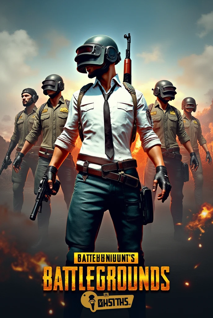Pubg team with enemy poster for tournament with awm gun, car, bike
