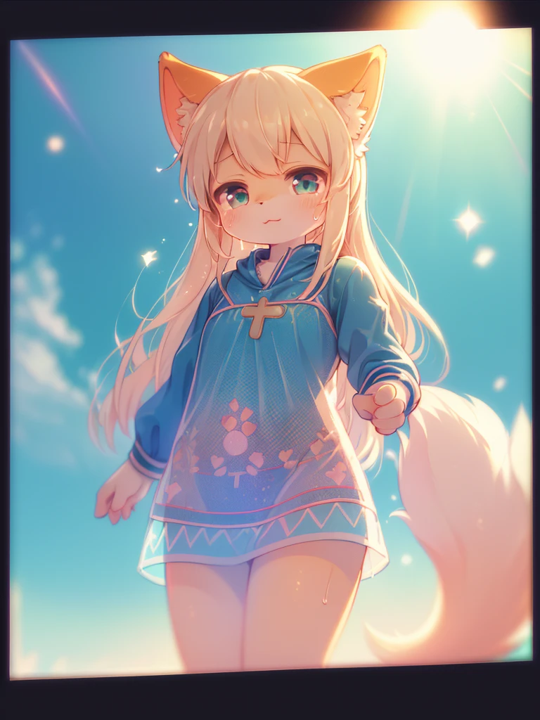 (Sumilux f1.4 36mm , Polaroid , low Latitude old color negative film , cross process , (bokeh), Long exposure , blur , flare, chromatic aberration , (soft focus), (Shallow focus) , soft glow , Maximum aperture, low Key , Transparent depiction , Tyndall) ,dim light , kawaii anime style , sweaty girl , sweaty , Transparent light wear