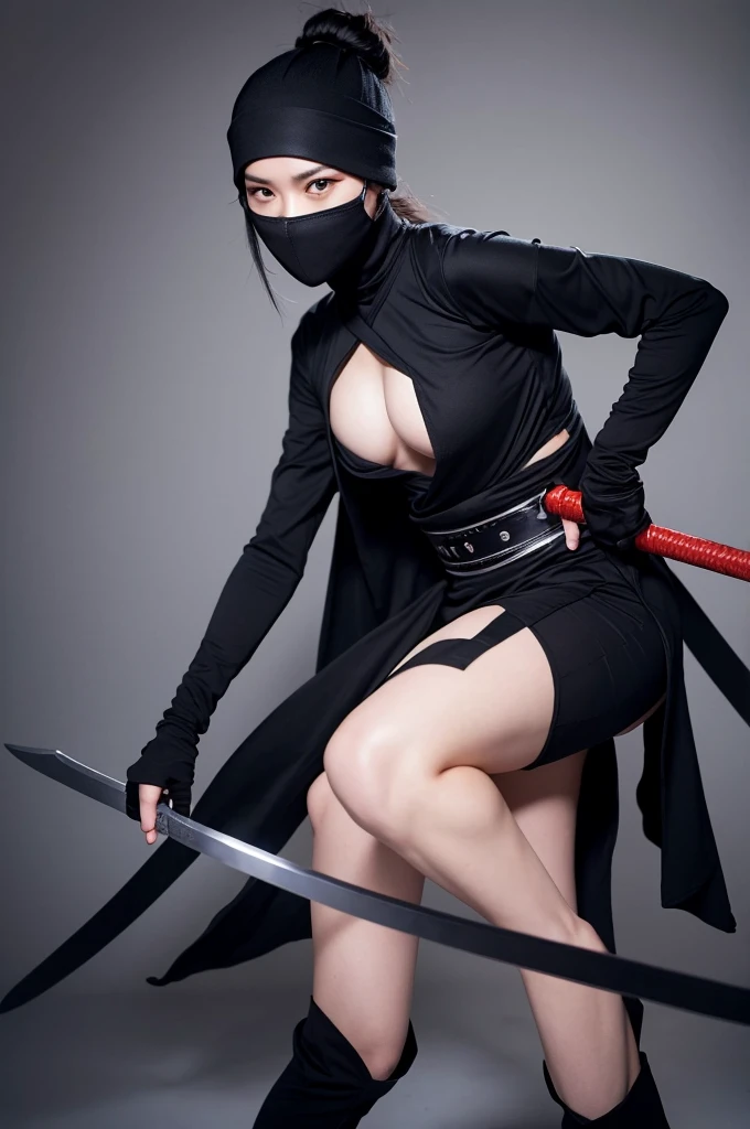 Ninja with sword, black costume, face not visible