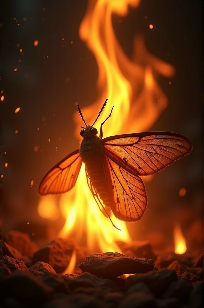 Moth hugging and burn with the fire