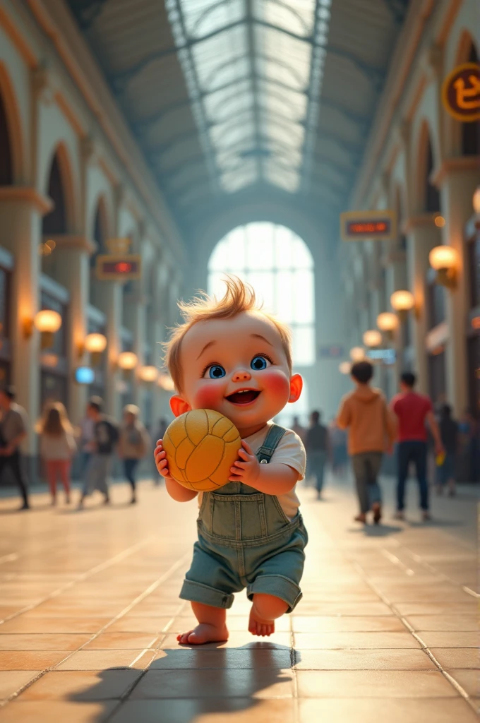  playing volleyball in train station