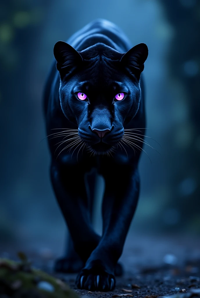 A Black Panthar with violet eye with background dark blue