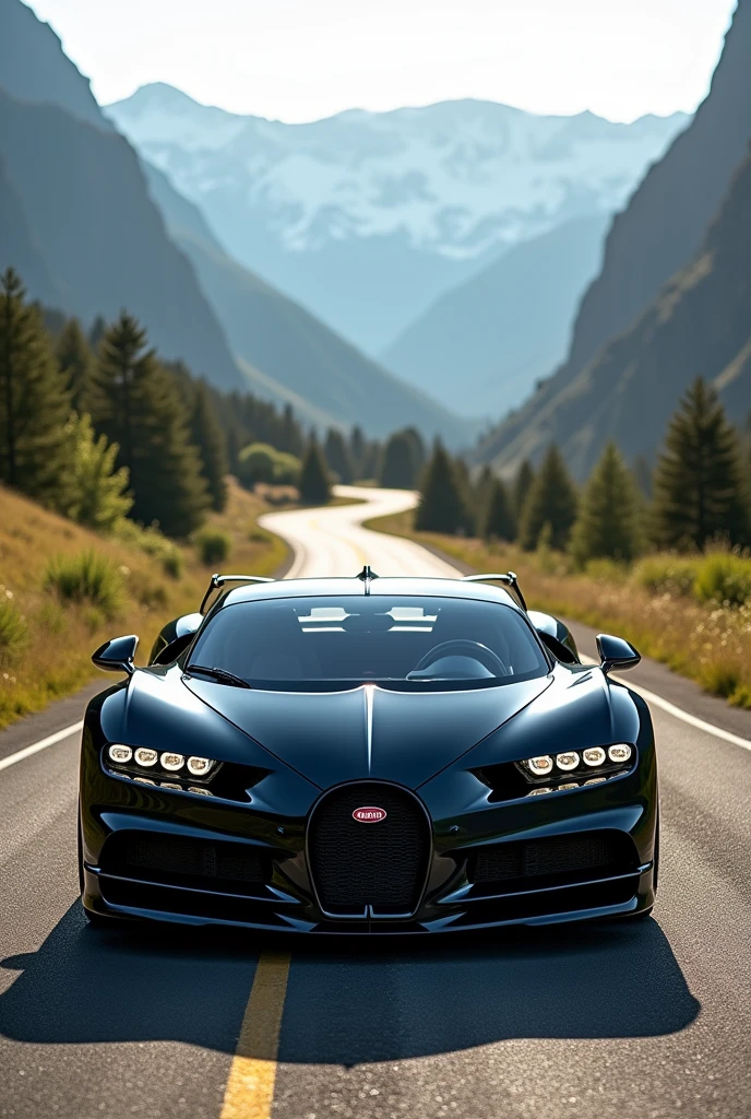 A Bugatti La Voiture Noire car, Super Beautiful, being on a beautiful road