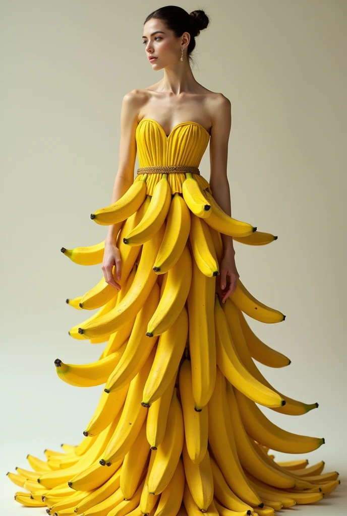A model woman, warning banana fruit dress