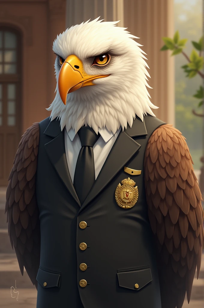 Very tender eagle, that reflects friendship, service that has a jacket and tie 