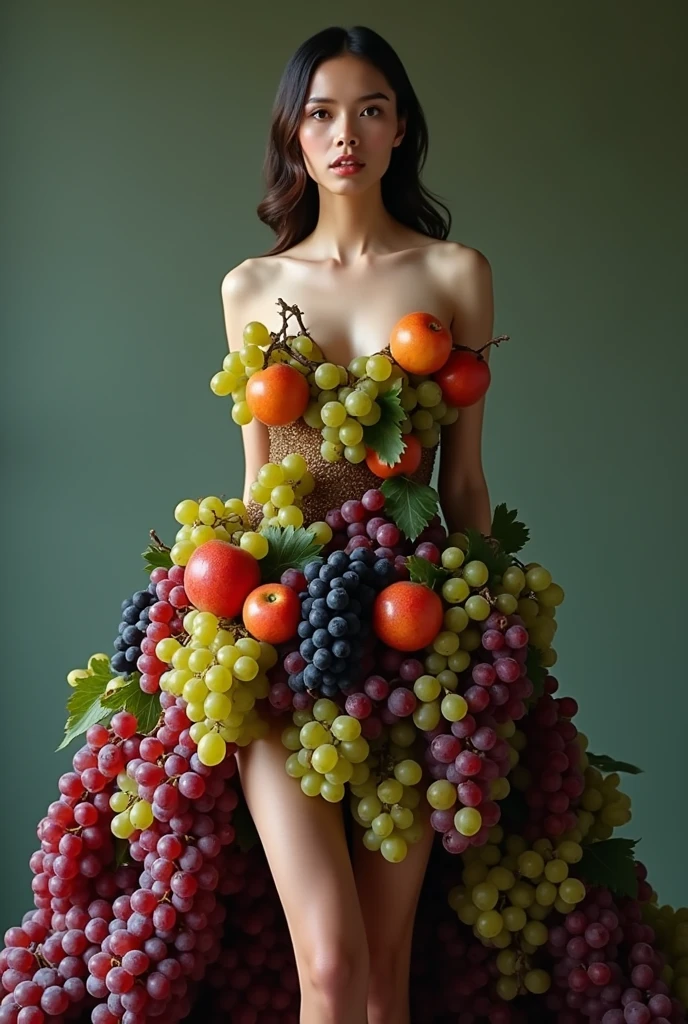 A model woman, warning grapes fruit dress