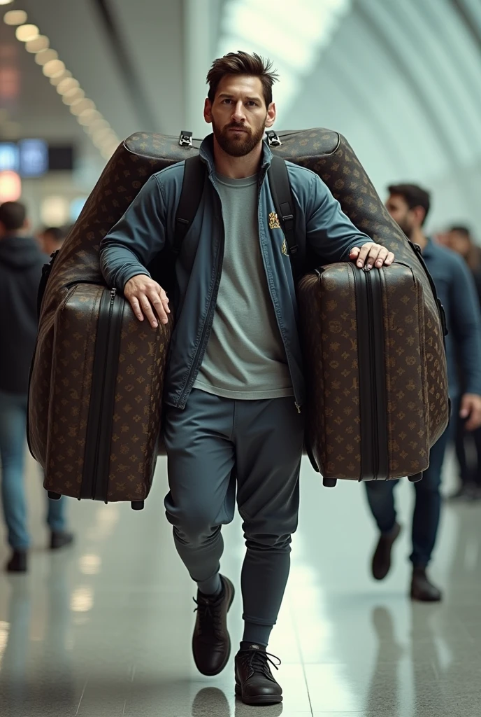 Messi is carrying a huge big luggage
