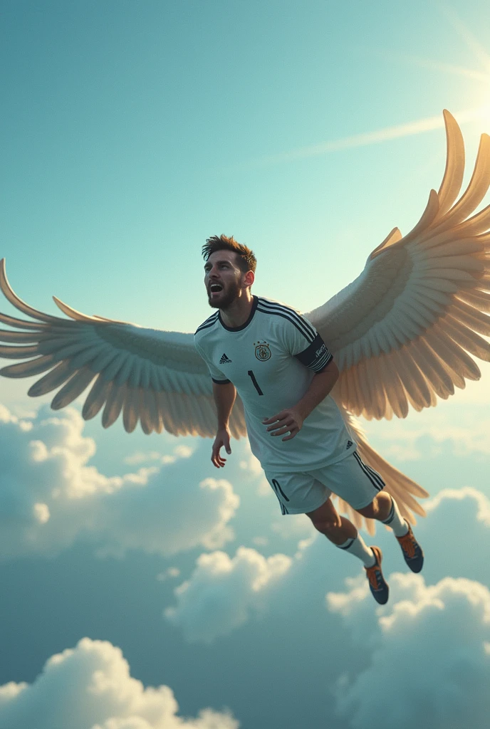 Messi is flying by a big bird