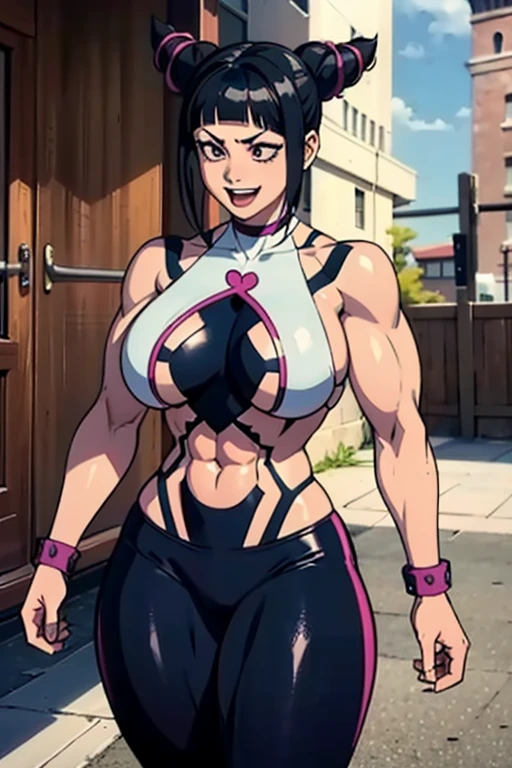 Character sheet, (best quality, masterpiece, RAW photo,ultra-detailed:1.2), 1girl, playing with a kid, foujuri, laughing, huge muscle mass, muscular girl, bodybuilder physique, six-pack abs, huge muscular legs, extremely thick thighs
