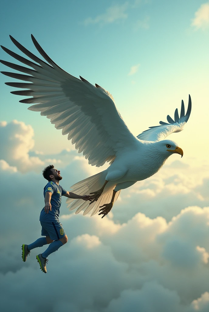 Messi is flying by a big bird