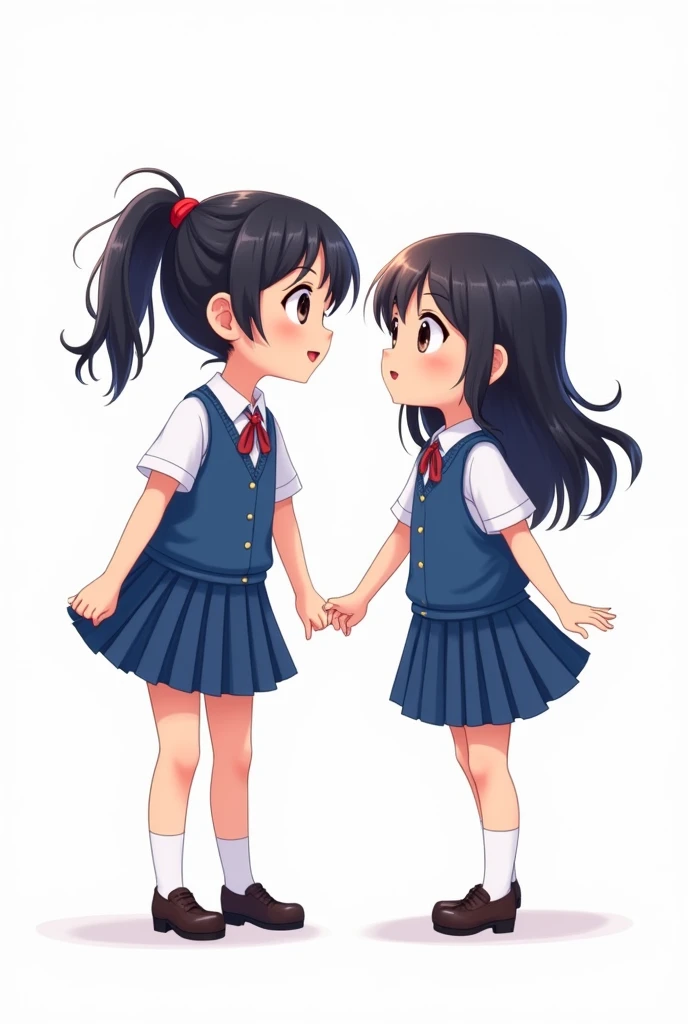 A 1 Thai school girl and a Lao school girl stand hugging each other, posing for a photo, smiling beautifully.