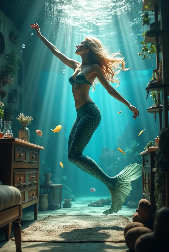 A marmaid dancing in home