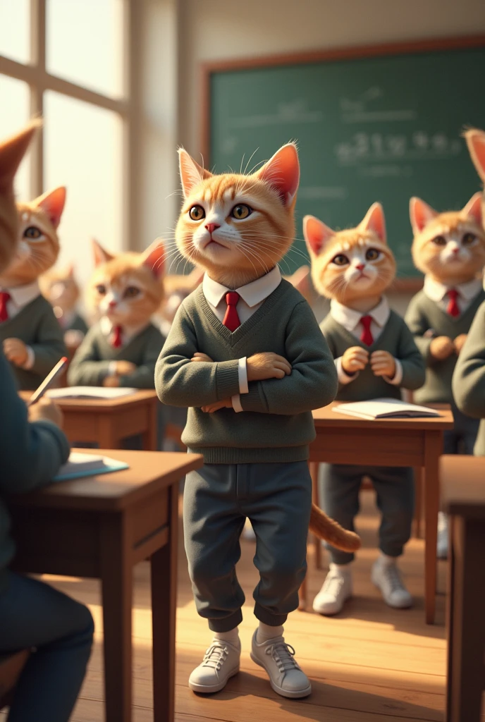 depict several cats wearing school clothes