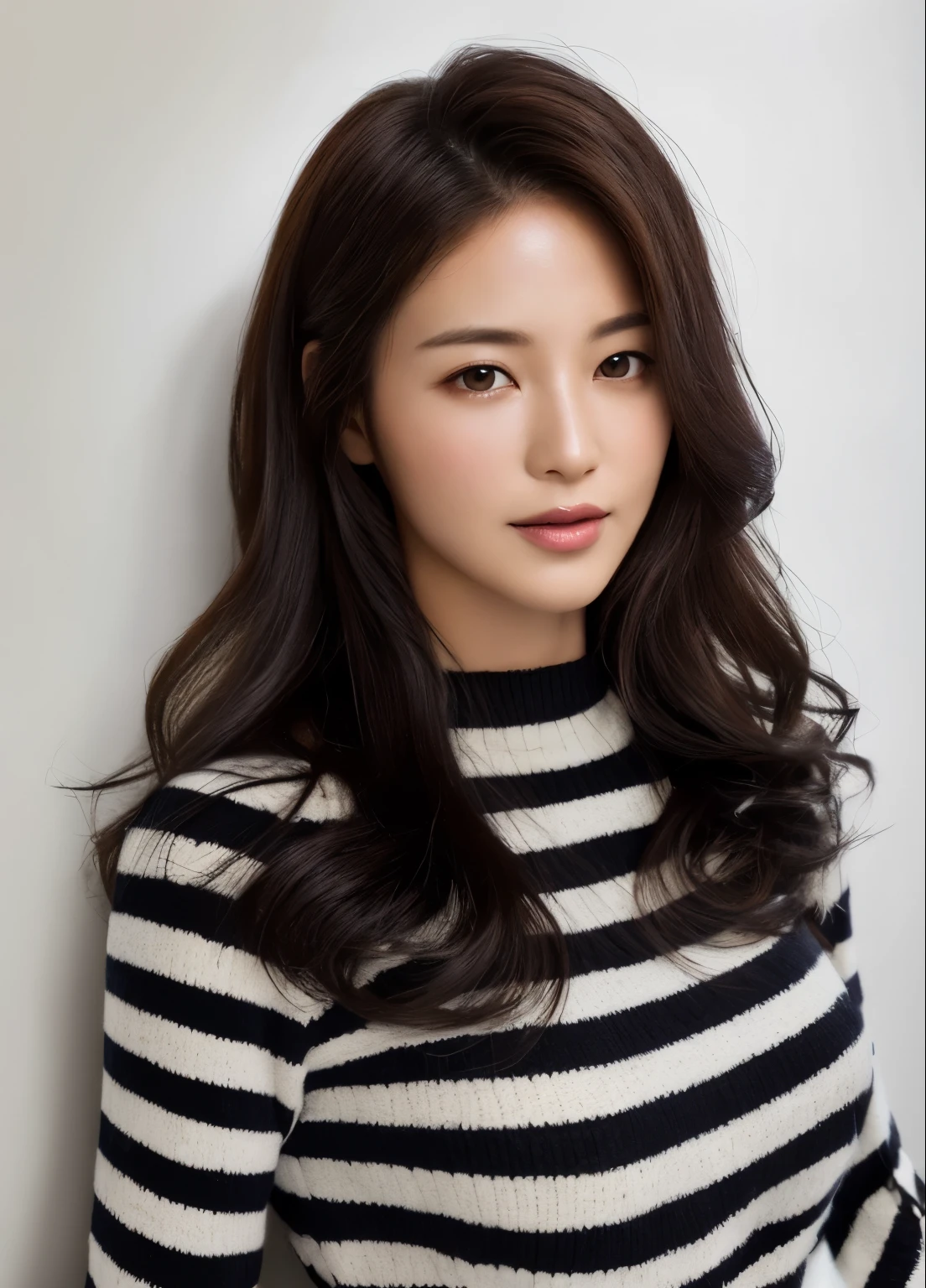 Best Quality, 8k, Masterpiece, (Portrait: 1.3), (photo realistic:1.4), (hyper realistic:1.4), Sharp Focus, looking at viewer, (smoother lighting:1.1), (increase cinematic lighting quality:0.9), realistic lighting, backlighting, light on face, ray trace, (brightening light:1.2), (Increase quality:1.4), sharp detail, (best quality real texture skin:1.4), finely detailed eyes, black_eyes, finely detailed face, 2 Korean woman, Cozy ivory wall background, Change the overall mood to a warm feeling