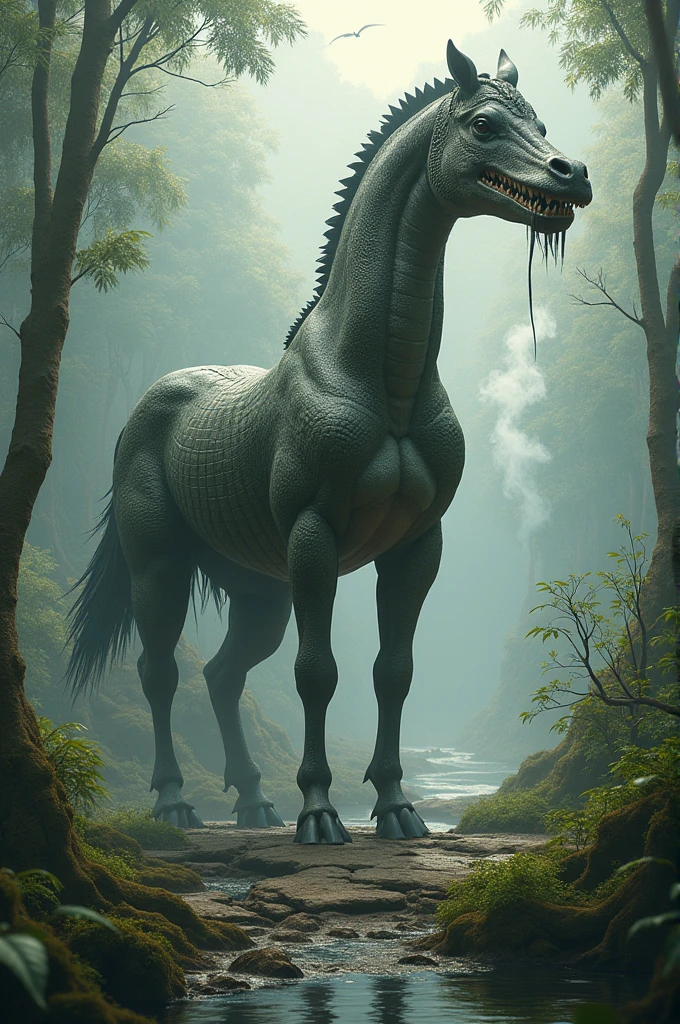 a horse mixed with a crocodile 